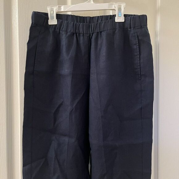 J. Jill Love Linen Cropped Pants Pockets Elastic Waist Navy Blue Womens XS NWT - Picture 2 of 10